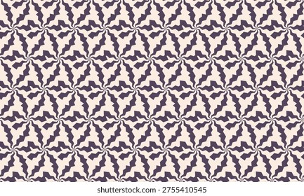 Sophisticated abstract pattern featuring a mesmerizing interplay of swirling, geometric shapes in muted purple and beige.