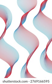 Sophisticated abstract wave ribbons with semi transparent mesh texture, vibrant red and blue color transition, flowing vertical elements for creative layout and artistic decoration.