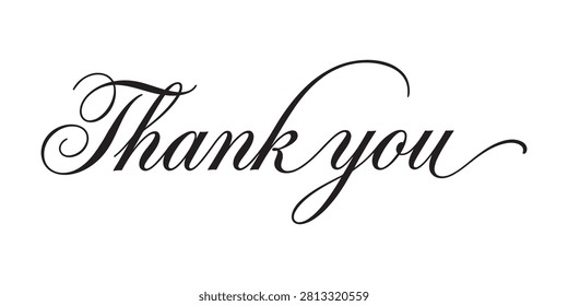 A sophisticated black calligraphy design displaying the words 'Thank You' on a clean white backdrop. Perfect for cards, invitations, or gratitude-themed projects.