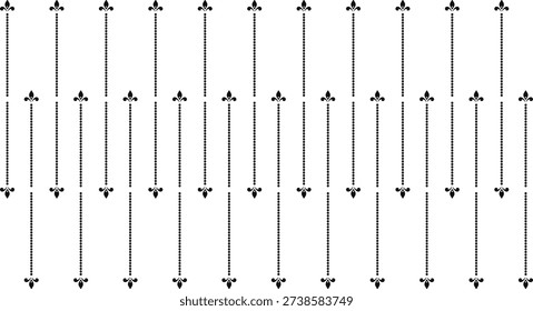 Sophisticated black vector illustration of rhythmic ornamental elements and dotted lines arranged in a horizontal frieze for architectural decorations