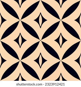 Sophisticated black and white art deco pattern seamlessly blends with beige background, resulting in an abstract design that exudes modernity.