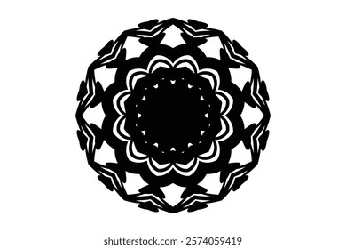 Sophisticated Black and White Circular Mandala with Detailed Patterns on a White Canvas	