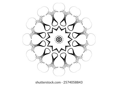 Sophisticated Black and White Mandala Design Highlighting Circular Patterns on a Clean White Surface	

