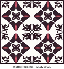 Sophisticated black and white pattern adorned with elegant red accents. Its art nouveau motif adds touch of timeless charm, reminiscent of damask design.