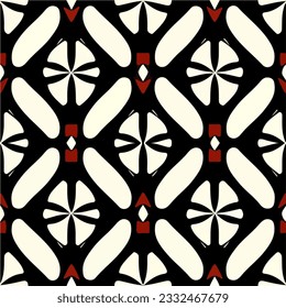 Sophisticated black and white pattern adorned with subtle red accents. Drawing inspiration from art deco and art nouveau, it features a peppermint motif, exuding timeless elegance.