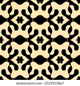 Sophisticated black and white pattern displayed on white canvas, showcasing an elegant damask design alongside mesmerizing tilework and the intricate Sierpinski gasket fractal.