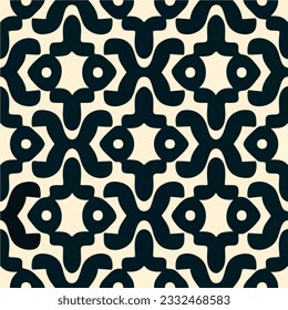 Sophisticated black and white pattern displayed on a pristine white background. This art deco inspired design showcases ornate geometric shapes, creating an intricate and visually pleasing.