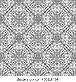 Sophisticated Black and White Seamless Pattern. Vector lines design. Intricate background, floral pattern. Hand drawn ornament for greetings, business cards, fabric print. Vector mandala design.