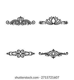 Sofisticados Elementos divisores de Vector blanco y negro con intrincados patrones florales y de loto.