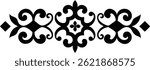 A sophisticated black and white vector features floral scroll elements flanking diamond forms, creating a balanced and symmetrical decorative design, perfect for embellishments.
