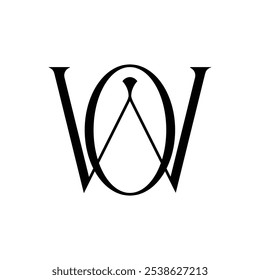 Logotipo sofisticado de la moda del símbolo de la letra W y O en blanco y negro.