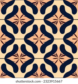 Sophisticated blend of black and orange forms an art deco pattern on warm beige background. art nouveau floor pattern exudes timeless beauty.