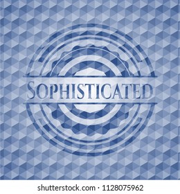Sophisticated blue badge with geometric pattern.