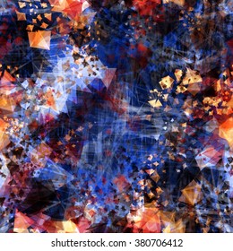 Sophisticated blue and orange seamless vector pattern. With scratches and stains
