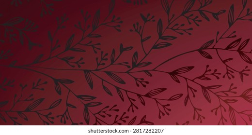 A sophisticated botanical pattern featuring intricate leaf and berry motifs, subtly rendered against a deep red gradient, creating a luxurious and artistic backdrop.