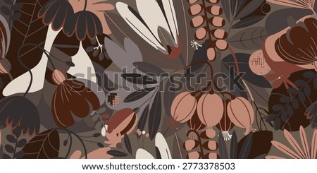 Sophisticated botanical seamless pattern with abstract flowers. Perfect for luxury home decor, autumn fashion, high-end packaging, and wallpaper.