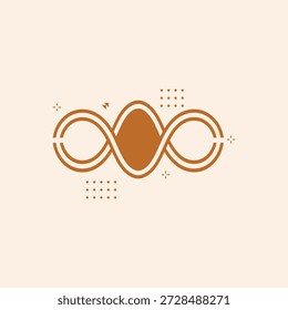 A sophisticated brown-toned vector logo featuring a stylized infinity-style knot with an oval centerpiece. The design is accented by minimalist geometric patterns and sparkles, making it perfect for wellness branding, jewelry logos, luxury packaging, and modern corporate identity.