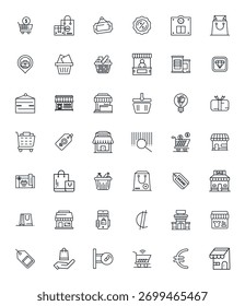 Paquete sofisticado de 42 iconos vectoriales de Bold Line para Retailer, diseñados con Retina Ready Detail Claridad mejorada para aplicaciones profesionales.