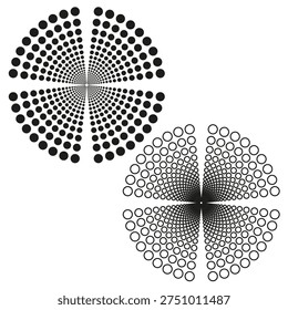 Sophisticated burst patterns. Symmetrical Vector masterpieces. Monochrome circular graphics. Sophisticated geometric ornamentation.