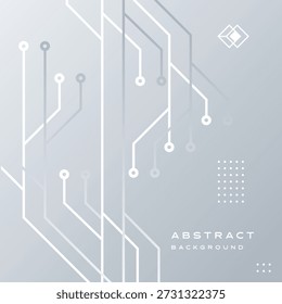 Um fundo de tecnologia abstrata sofisticado e limpo com um gradiente cinza suave. A composição é detalhada com linhas minimalistas de placa de circuito branco e nós circulares, representando conectividade digital, computação em nuvem e design corporativo de alta tecnologia.