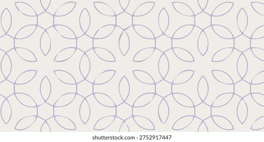 A sophisticated and clean seamless pattern featuring delicate interlocking geometric floral motifs in a light gray hue on a white background, creating a subtle and modern design.