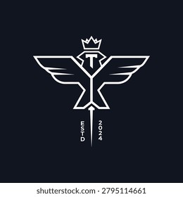 Sophisticated crest featuring a crown, wings, and letter T with ESTD 2024. Great for luxury brands, fashion, hotels, or premium services.