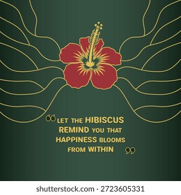 Sofisticado cartaz verde-escuro com uma flor de hibisco e uma citação inspiradora. Excelente para marcas botânicas de alto nível, artigos de papelaria de luxo e arte de parede.
