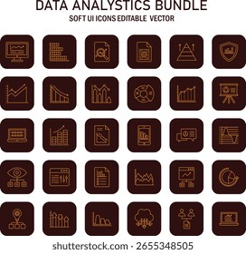 Sofisticado conjunto de ícones de análise de dados representando ferramentas analíticas e business intelligence para empresas modernas
