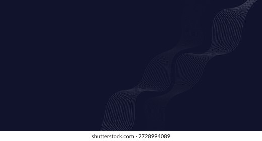 Sofisticado design de onda de partícula azul profunda com linhas de fluxo elegantes, ideal para fundos corporativos, arte digital premium e projetos de design gráfico elegantes