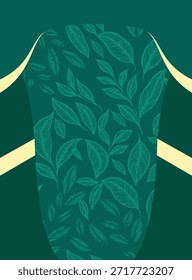 Sofisticado diseño verde profundo con ilustraciones detalladas de hojas tropicales. Perfecto para ropa deportiva ecológica, camisetas de estilo de vida y elegantes estampados de sublimación.