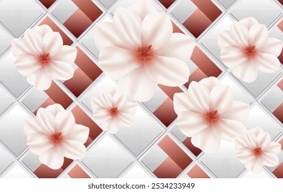 Um design sofisticado com flores de creme macio sobre um padrão geométrico. Perfeito para moda, design de interiores ou fundos digitais.