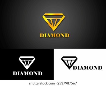 Sophisticated diamond logo featuring an elegant gold design and monochrome variations, perfect for luxury branding, jewelry businesses, or high-end marketing campaigns.