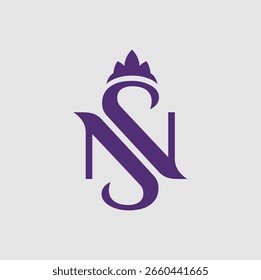 A sophisticated and elegant monogram logo design featuring the intertwined letters N and S, adorned with a graceful crown.