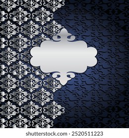 A sophisticated Elegant Silver Damask Frame with intricate patterns on a dark blue background. Perfect for adding a touch of luxury and elegance to your designs.