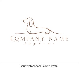 A sophisticated and elegant single-line drawing of a dachshund dog, perfect for a pet boutique, veterinary clinic, or dog grooming business branding.