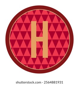 Sophisticated emblem with bold letter ‘H’ in gold, set against a rich red triangular pattern. A versatile design for enhancing visual appeal in branding or digital projects.