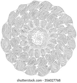 Sophisticated fashion coloring anti-stress for adults and children in the form of a round striped mandala with many fine details.