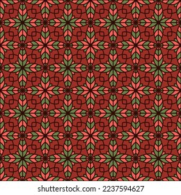 Sophisticated floral geometry seamless vector tile pattern. Minimal geometric patchwork sample ornament. Abstract flower repeating tiling design. Wrap bright colorful ethnic arabic ornament