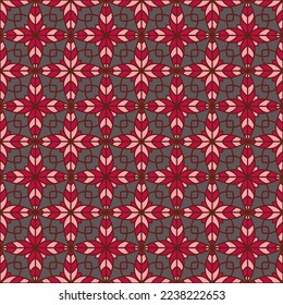 Sophisticated floral geometry seamless vector tile pattern. Simple geometric patchwork sample ornament. Abstract flower repeating tiling textile print. Old clothing symmetry repetitive pattern.