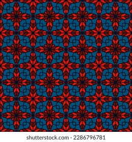 Sophisticated floral geometry seamless vector tile pattern. Classic geometric patchwork sample ornament. Abstract flower repeating tiling background. Velvet pillow cushion oriental motif