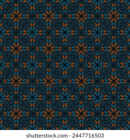 Sophisticated floral geometry seamless vector tile pattern. Classic geometric patchwork sample ornament. Abstract flower repeating tiling fabric print. Intricate carpet stylish artistic structure