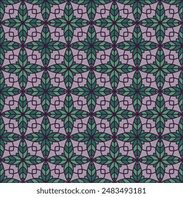 Sophisticated floral geometry seamless vector tile pattern. Retro geometric patchwork sample ornament. Abstract flower repeating tiling background. Textured cotton flat infinity ornament.