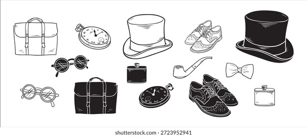 Anspruchsvolles Gentleman Accessoires Vektor Pack für Vintage und stylische Designs