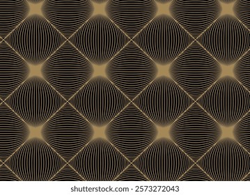  Sophisticated geometric pattern with golden lines creating a diamond illusion on black.