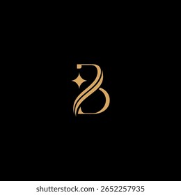 Um design sofisticado logotipo da letra B de ouro com um destaque de estrela em um fundo preto, perfeito para estabelecer uma forte identidade de negócios e transmitir elegância e luxo.