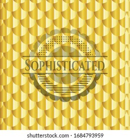 Sophisticated golden badge. Scales pattern. Vector Illustration. Detailed.