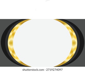 Un gráfico sofisticado con un área ovalada blanca central enmarcada por secciones curvas de oro brillante y negro gris oscuro, creando un borde elegante adecuado para certificados o anuncios formales.