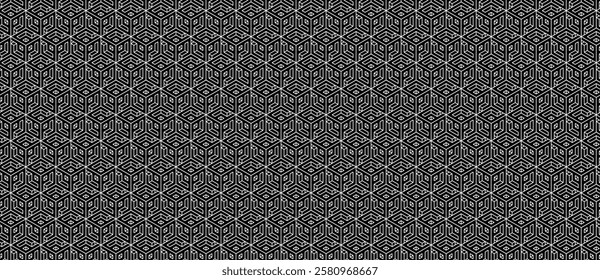 Sophisticated grayscale geometric pattern.  Intricate hexagonal design ideal for backgrounds, textiles, or website designs. Repeating motif creates seamless texture.