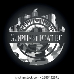 Sofisticado emblema gris de camuflaje. Ilustración vectorial.