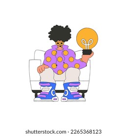 Sophisticated guy holding a light bulb. Idea theme.